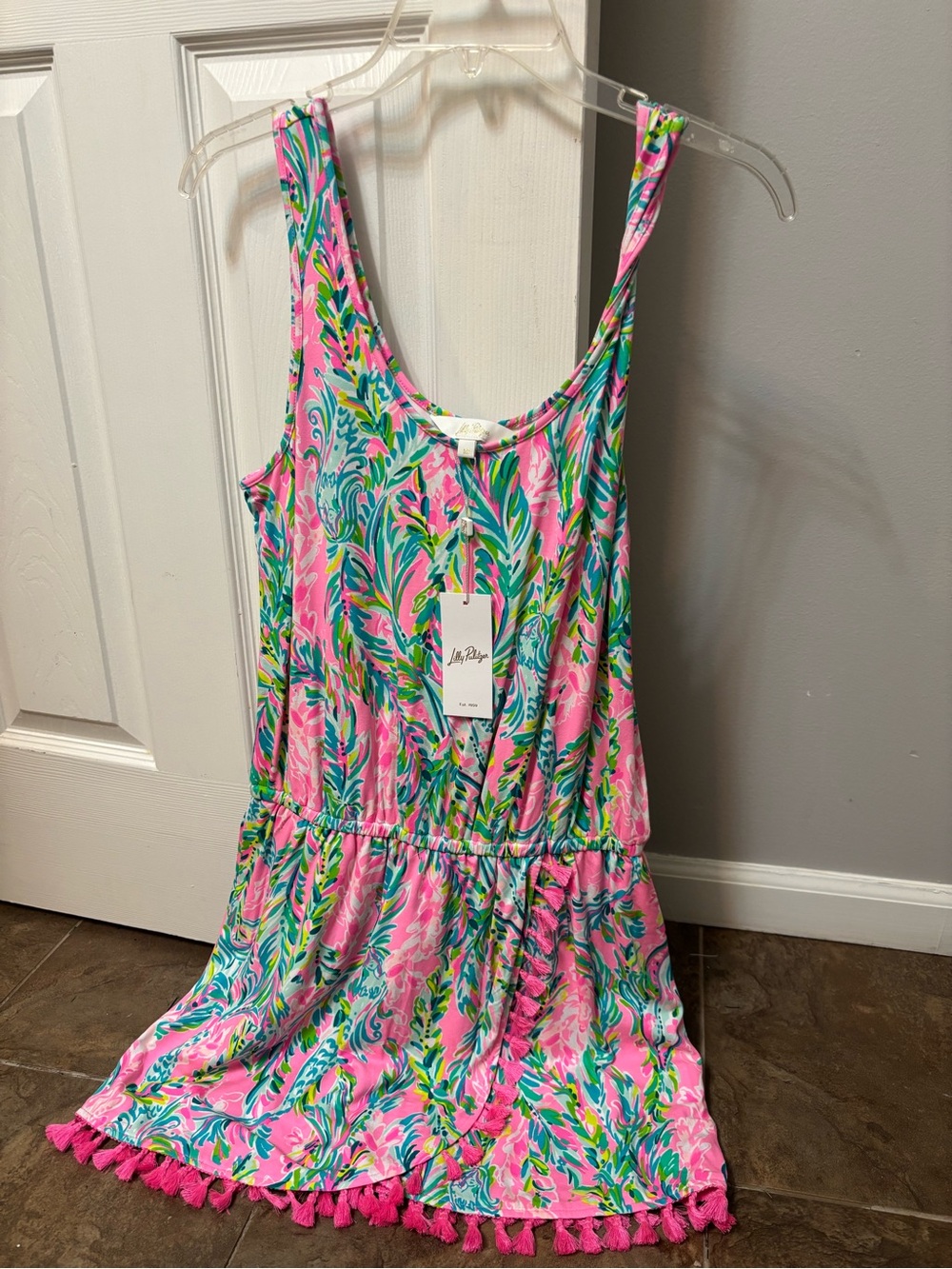Lilly Pulitzer Pink & Green Tropical Print Mini Dress